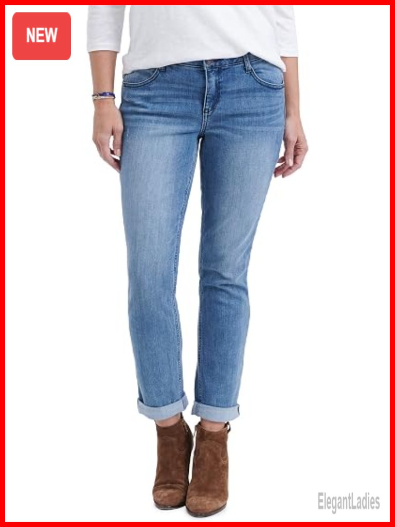Petite Ab Solution Girlfriend Jean Mid Rise Cuffed Loose Fit Stretchable